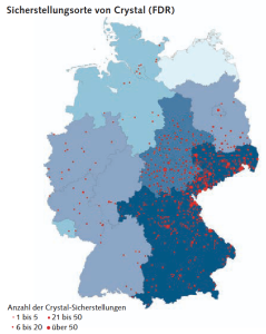 Deutschlandkarte von Crystal Meth Aufgriffen 2013