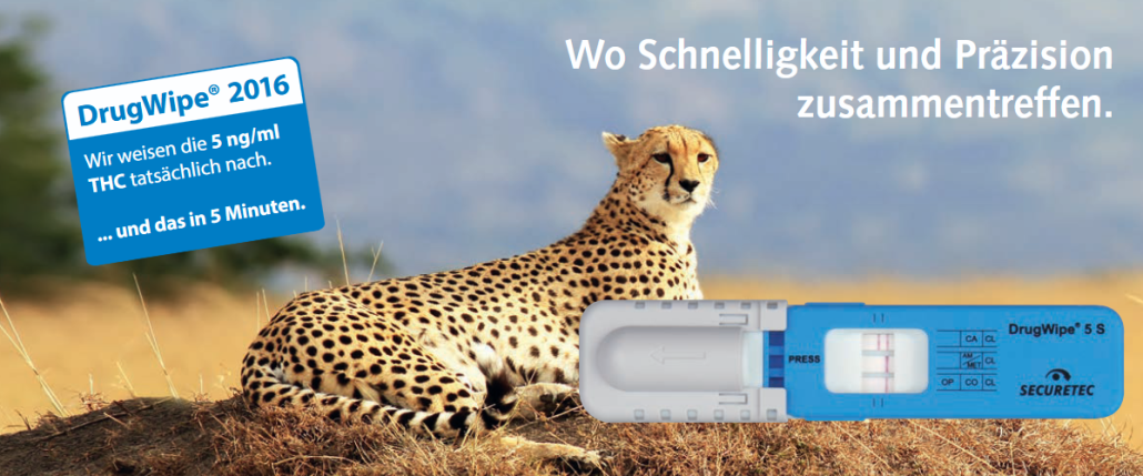 Gepard mit Drogenschnelltest DrugWipe
