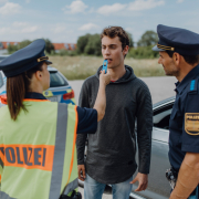 Kontrolle Speicheltest Drogen DrugWipe® S Kontrolle Polizei und junger Mann Speicheltest Drogen DrugWipe® S