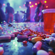 Bunte Drogenpillen in einem Club